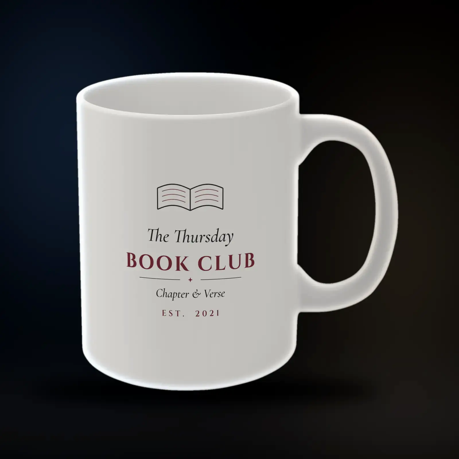 "The Thursday Book Club", an example design by Vessim, printed on a mug