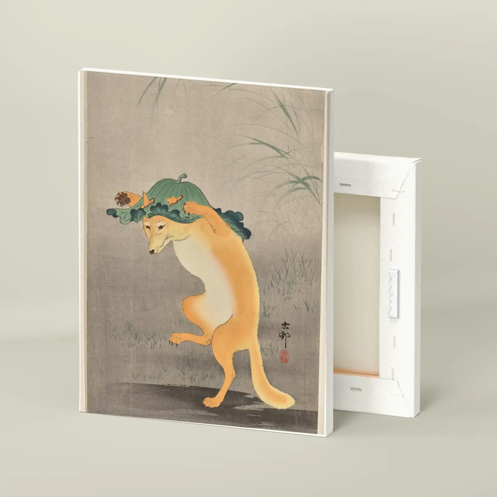 Dancing Fox by Ohara Koson, printed on a stretched canvas