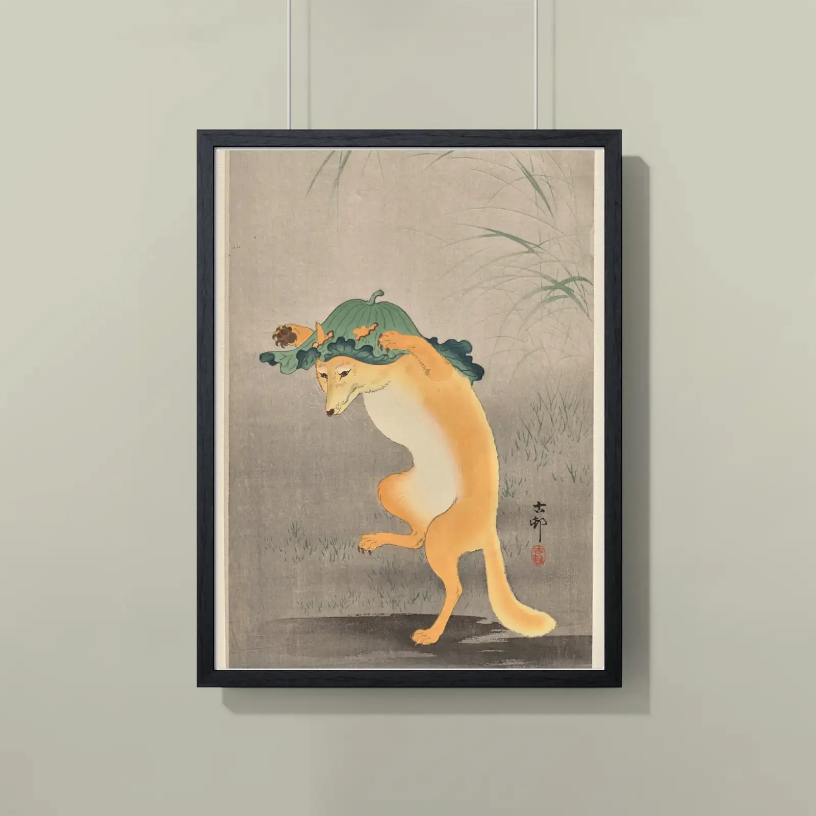 Dancing Fox by Ohara Koson, printed on a framed poster