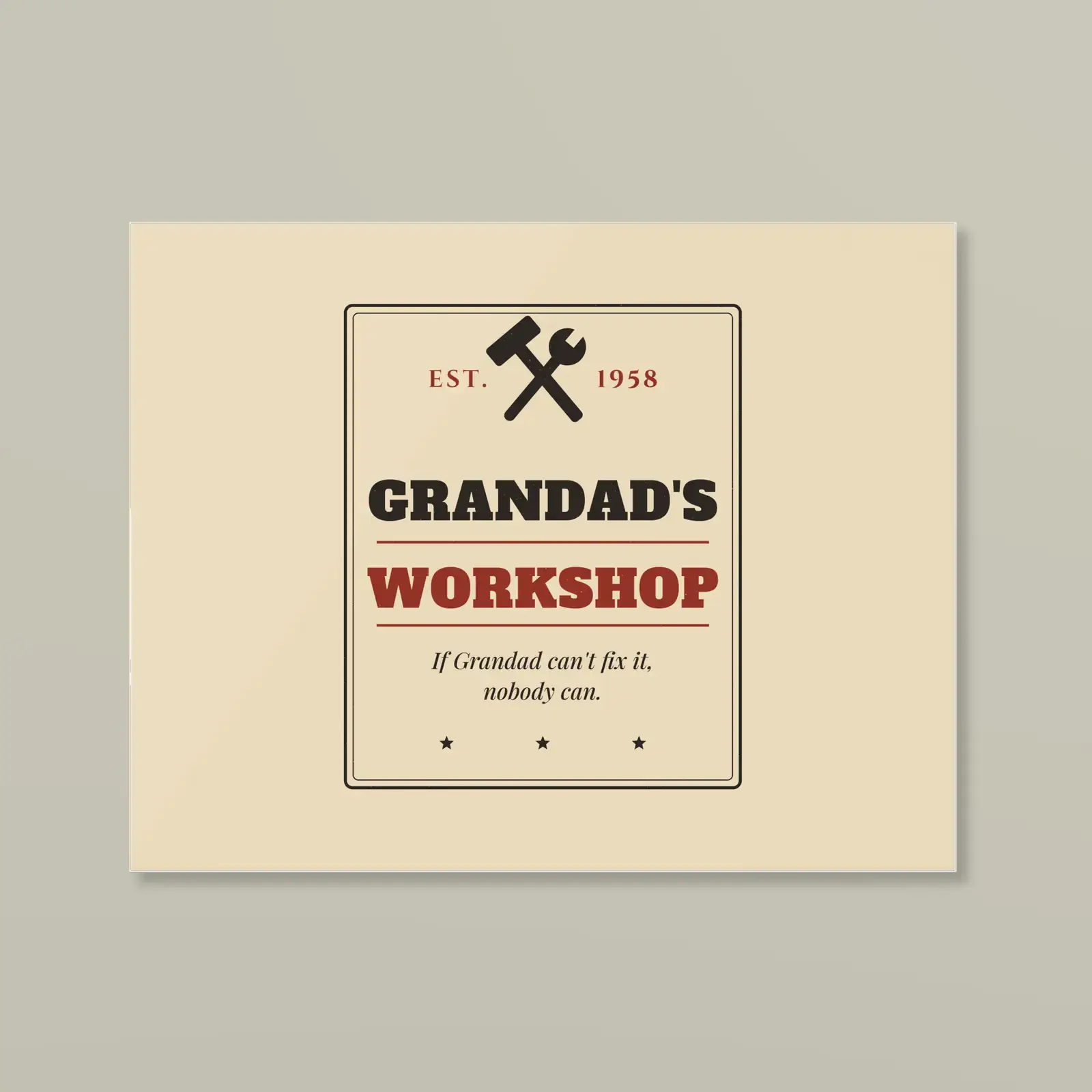 "Grandad's Workshop", an example design by Vessim, printed on a acrylic print