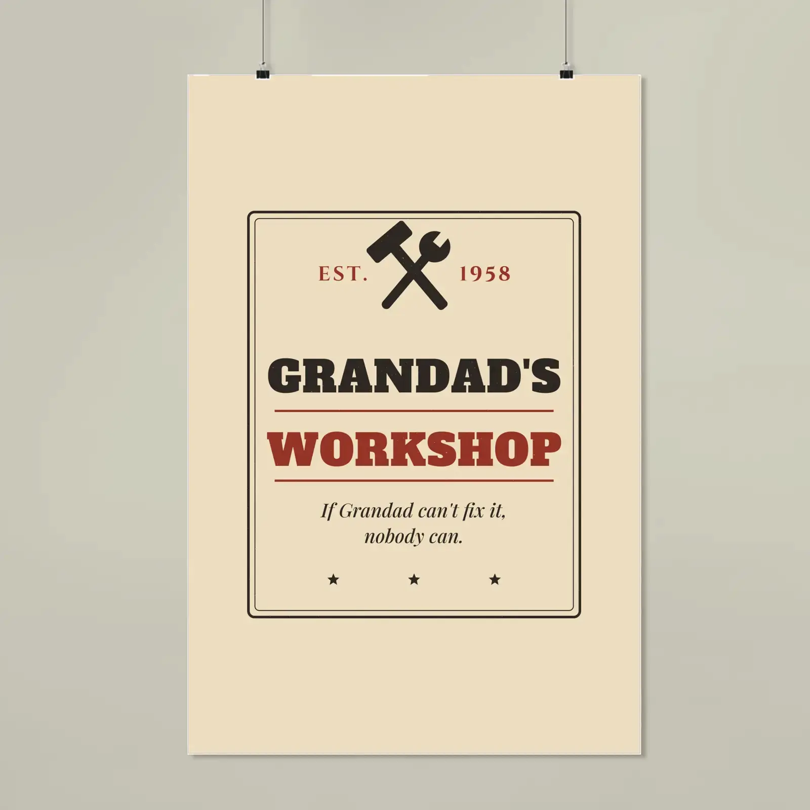"Grandad's Workshop", an example design by Vessim, printed on a matte poster