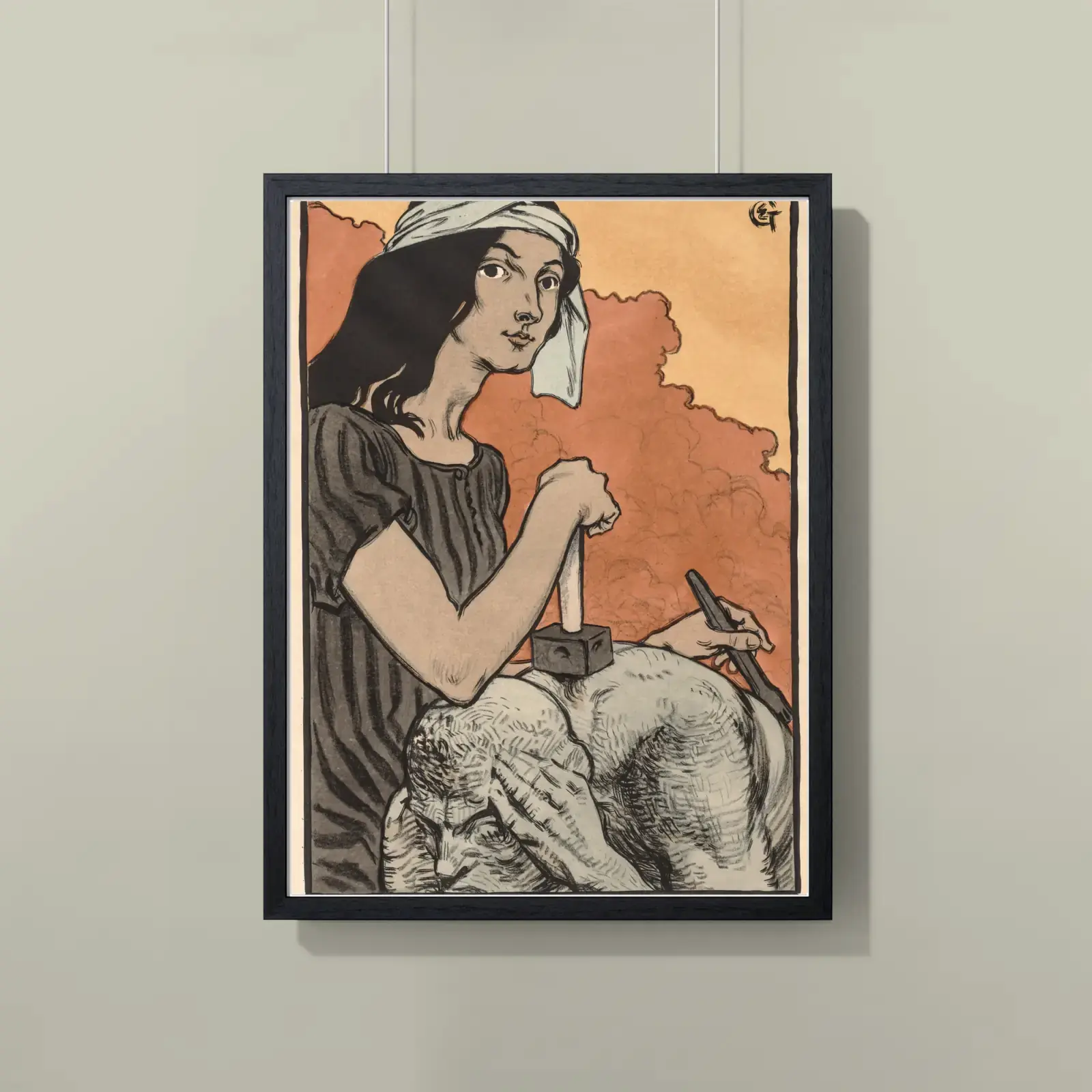 Sculptress by Eugène Grasset, printed on a framed poster