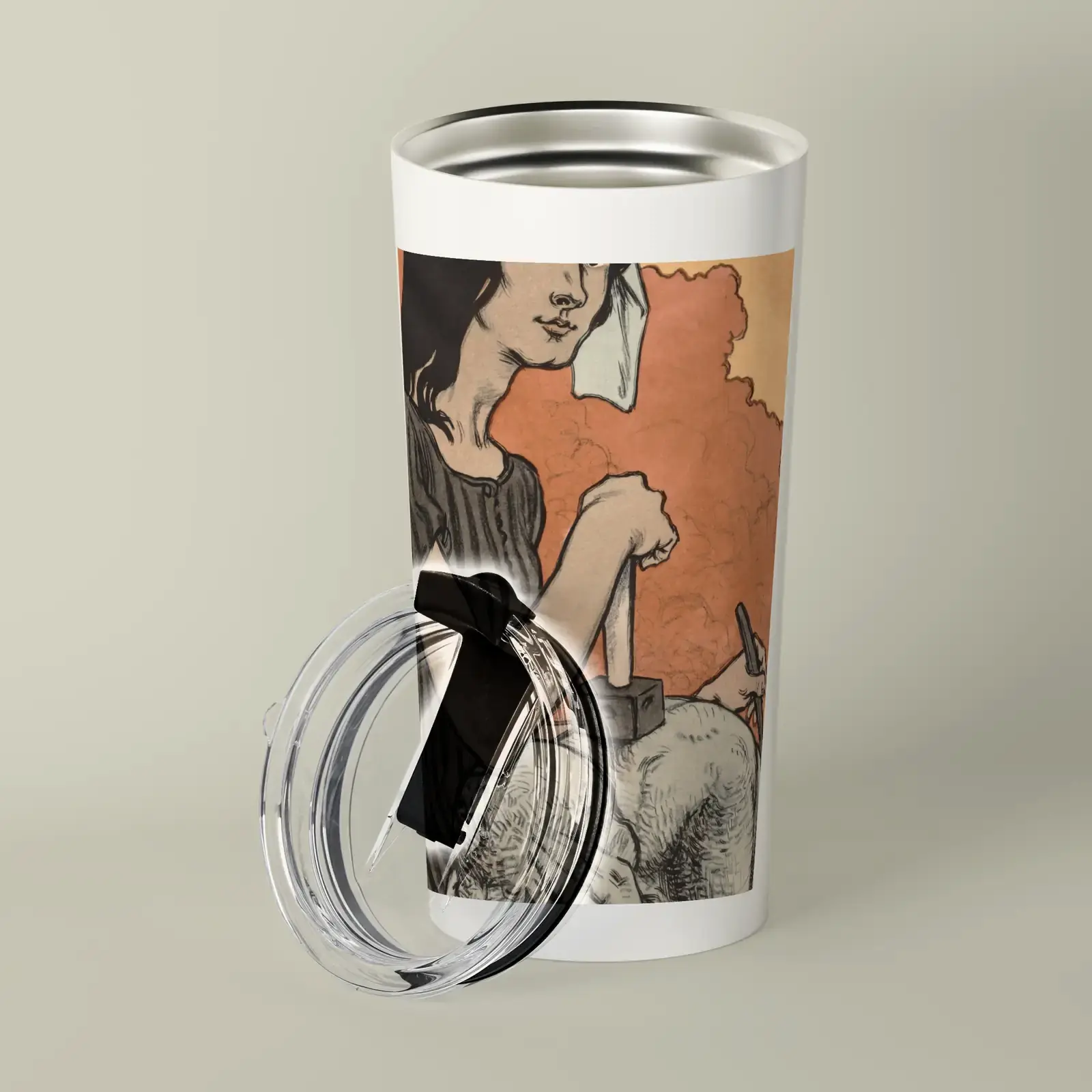 Sculptress by Eugène Grasset, printed on a tumbler
