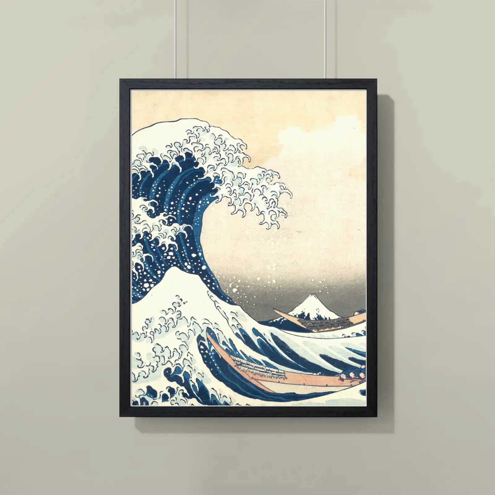 Framed poster shown with The Great Wave off Kanagawa by Katsushika Hokusai, a public-domain example