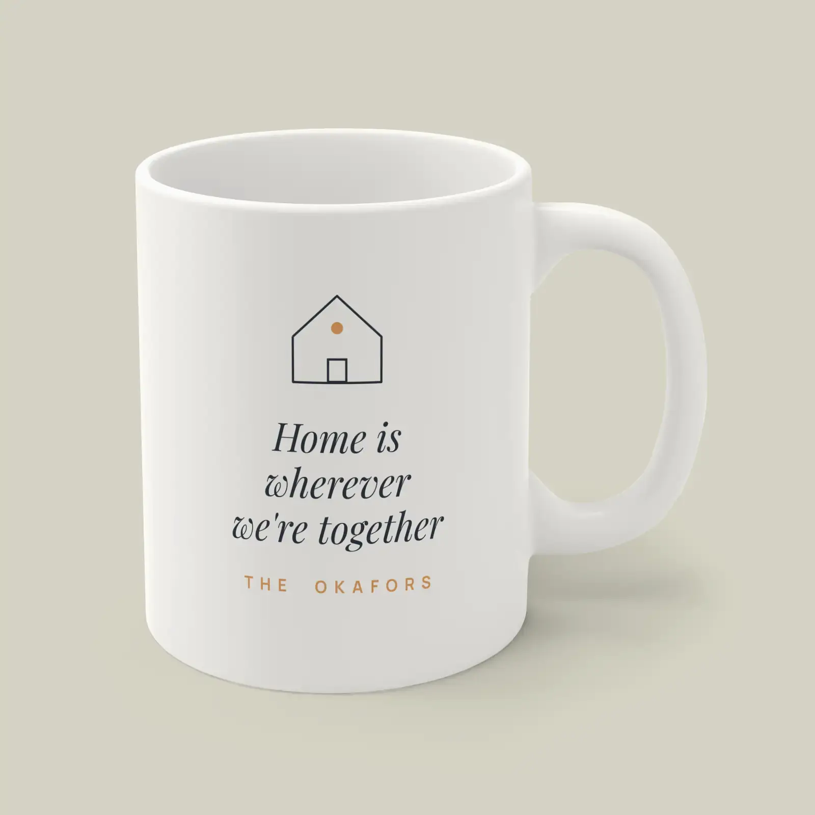 "Home is wherever we're together", an example design by Vessim, printed on a mug