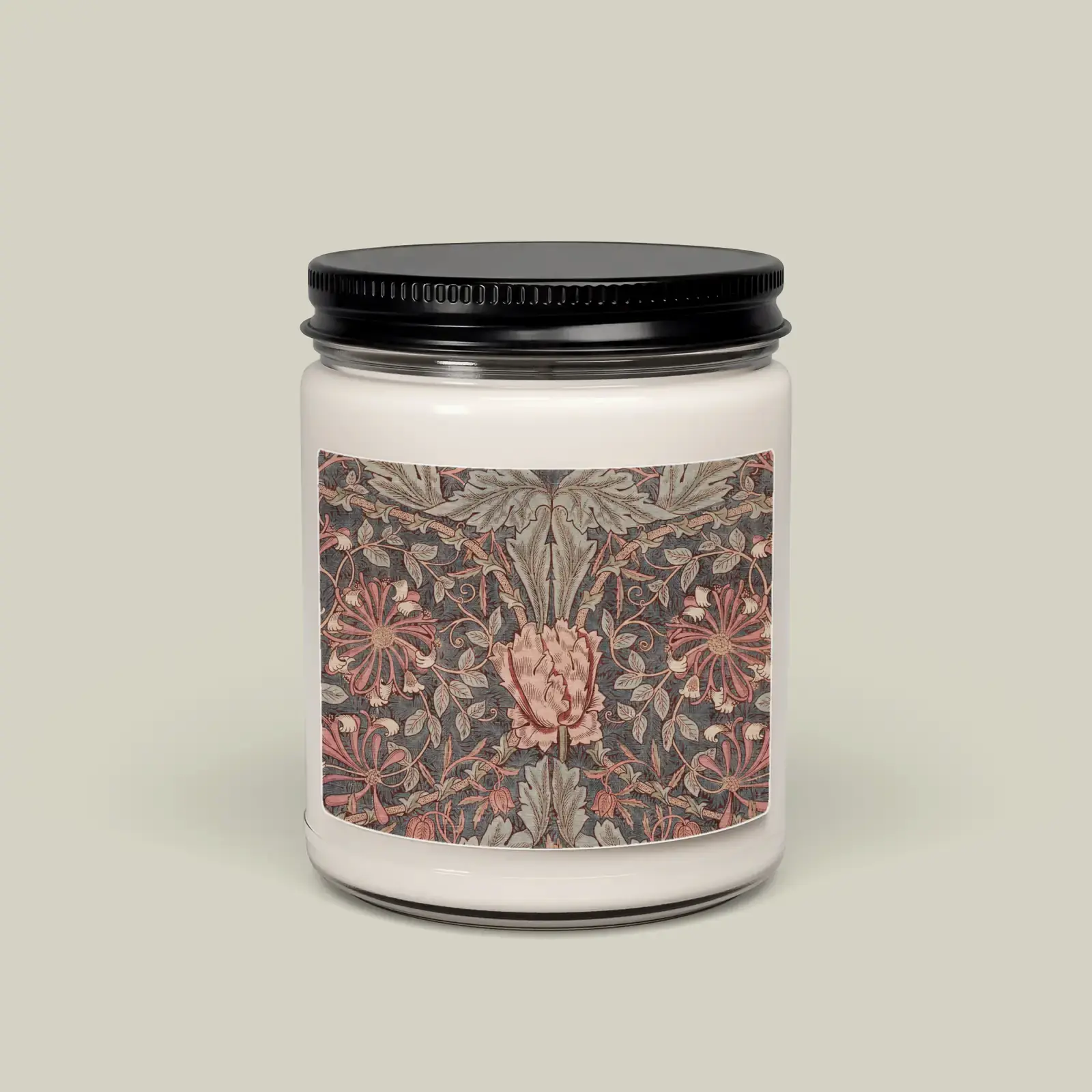 Honeysuckle by William Morris, printed on a soy candle