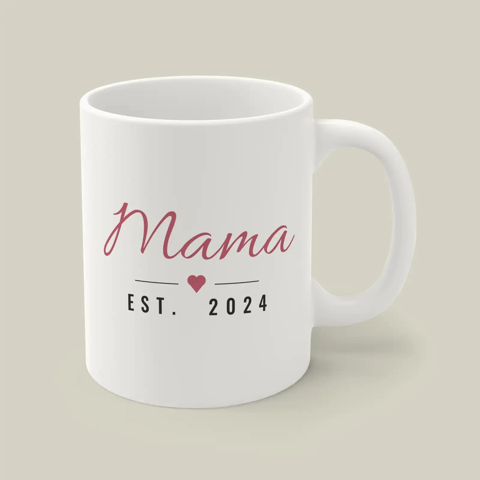 "Mama, Est. 2024", an example design by Vessim, printed on a mug