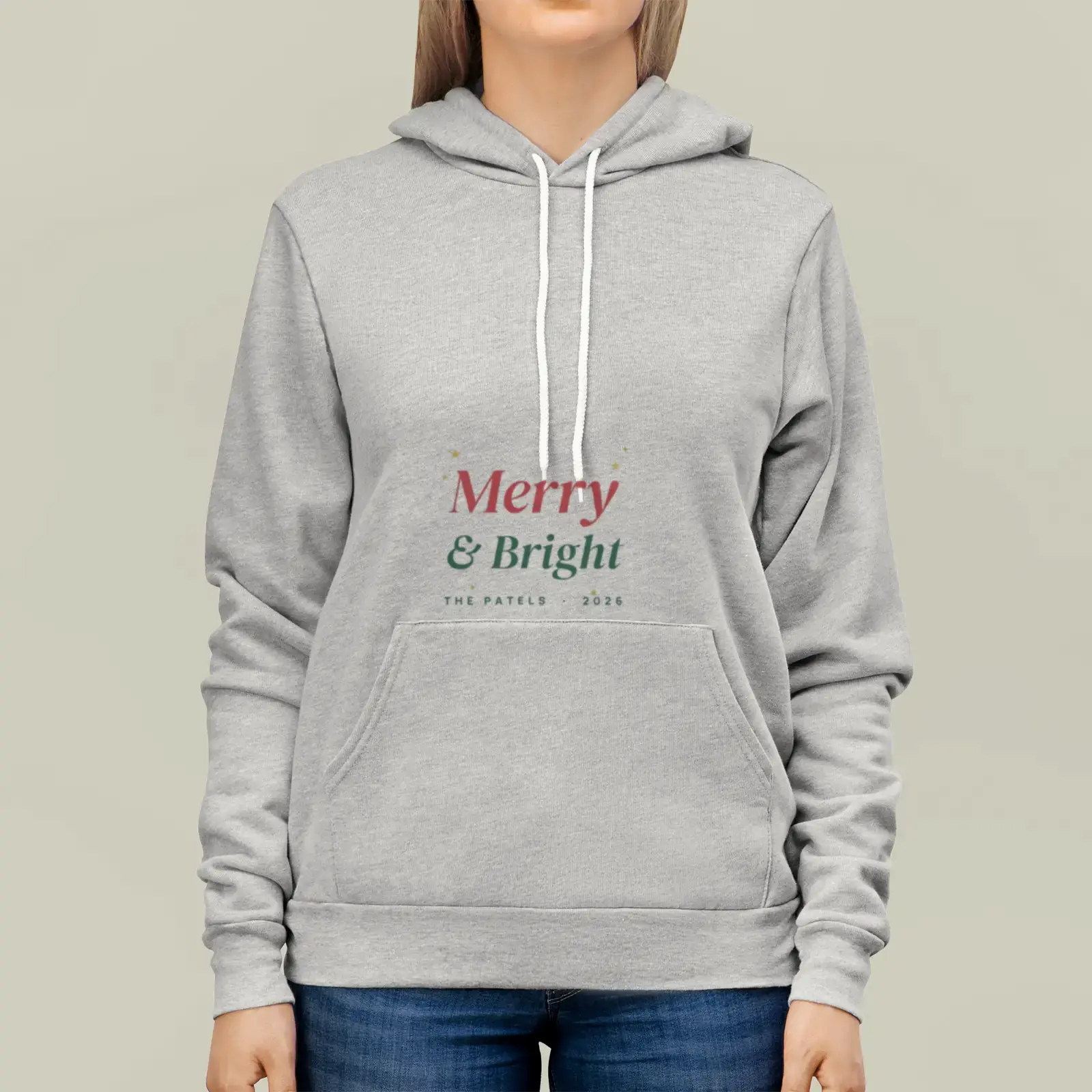 "Merry & Bright", an example design by Vessim, printed on a hoodie