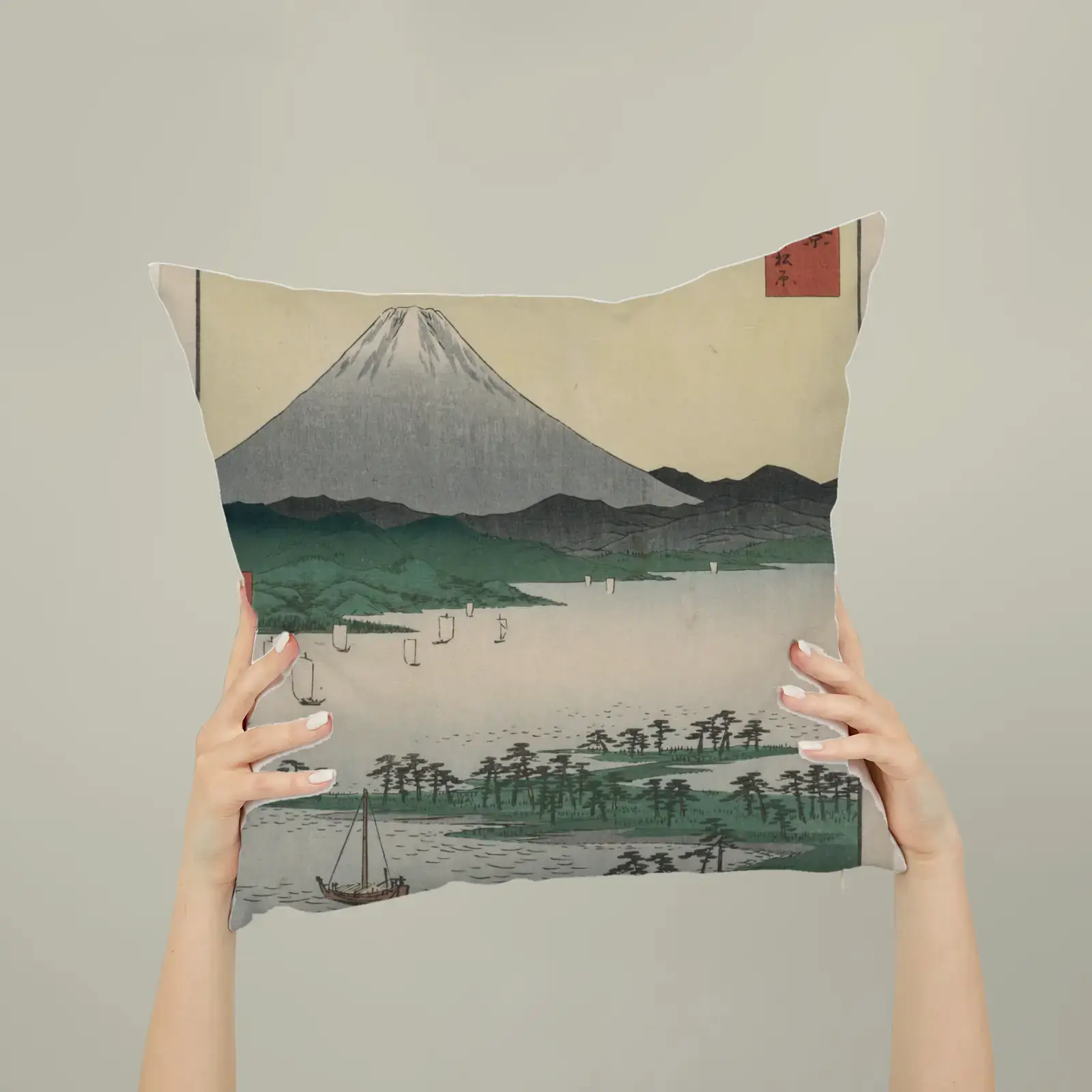 Pine Groves of Miho in Suruga by Utagawa Hiroshige, printed on a square pillow