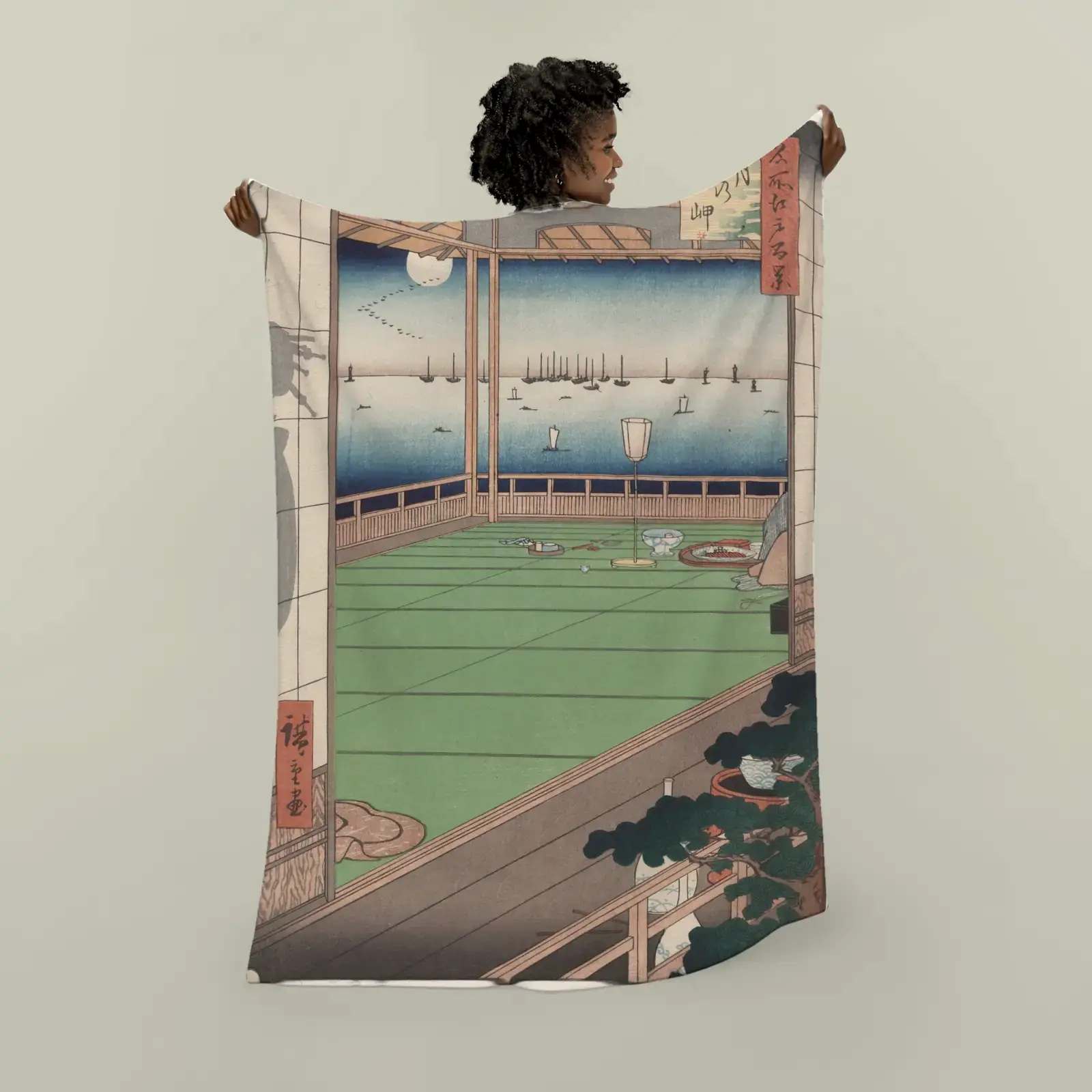 The Moon-Viewing Promontory by Utagawa Hiroshige, printed on a plush blanket