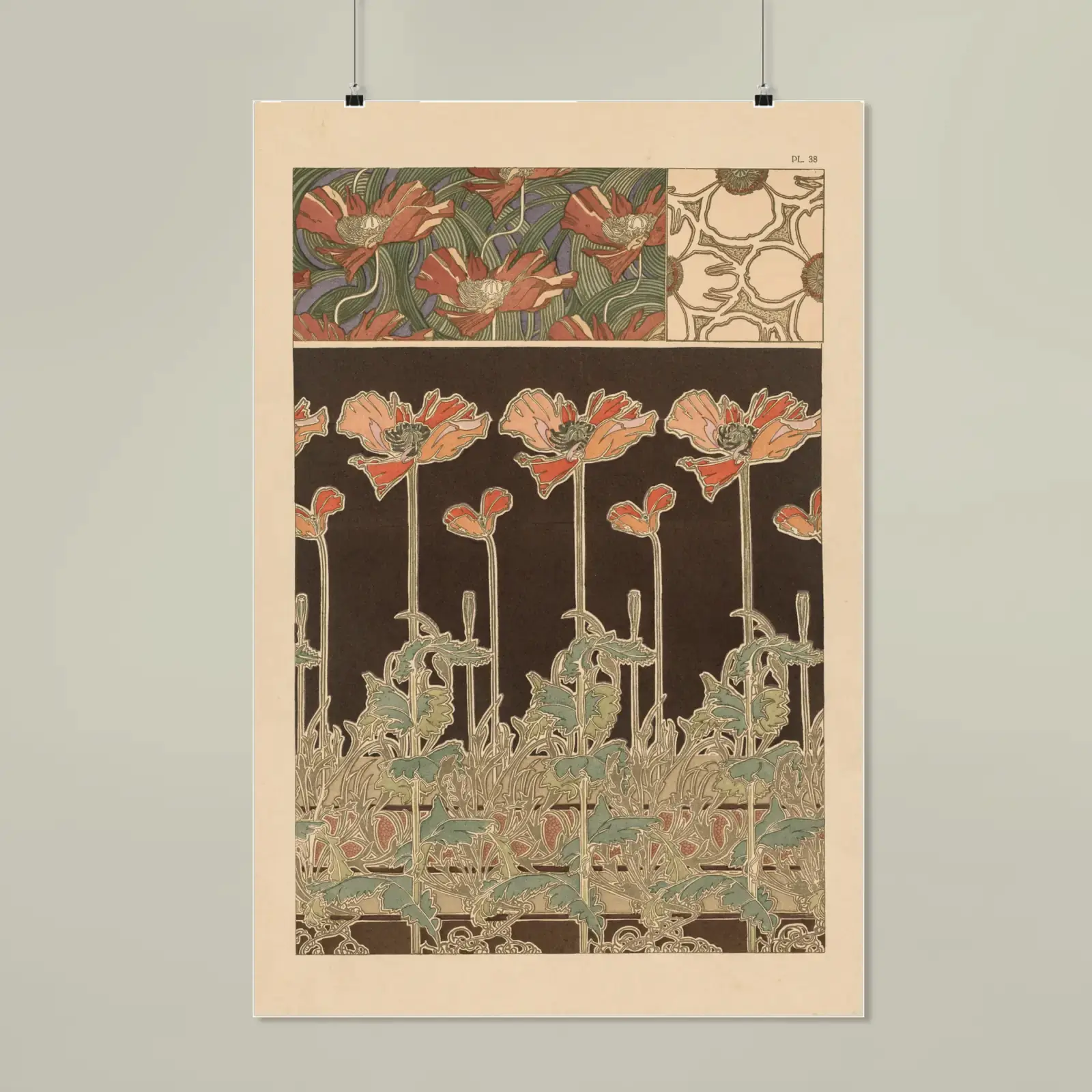 Plate 38, from Documents Décoratifs by Alphonse Mucha, printed on a matte poster