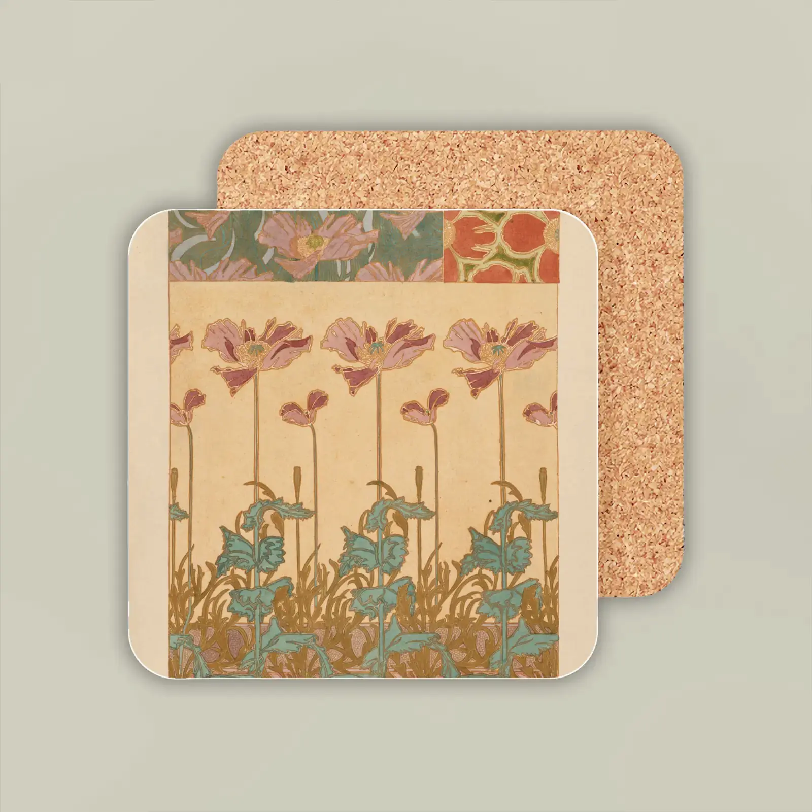 Oriental Poppies, from Documents Décoratifs by Alphonse Mucha, printed on a coaster