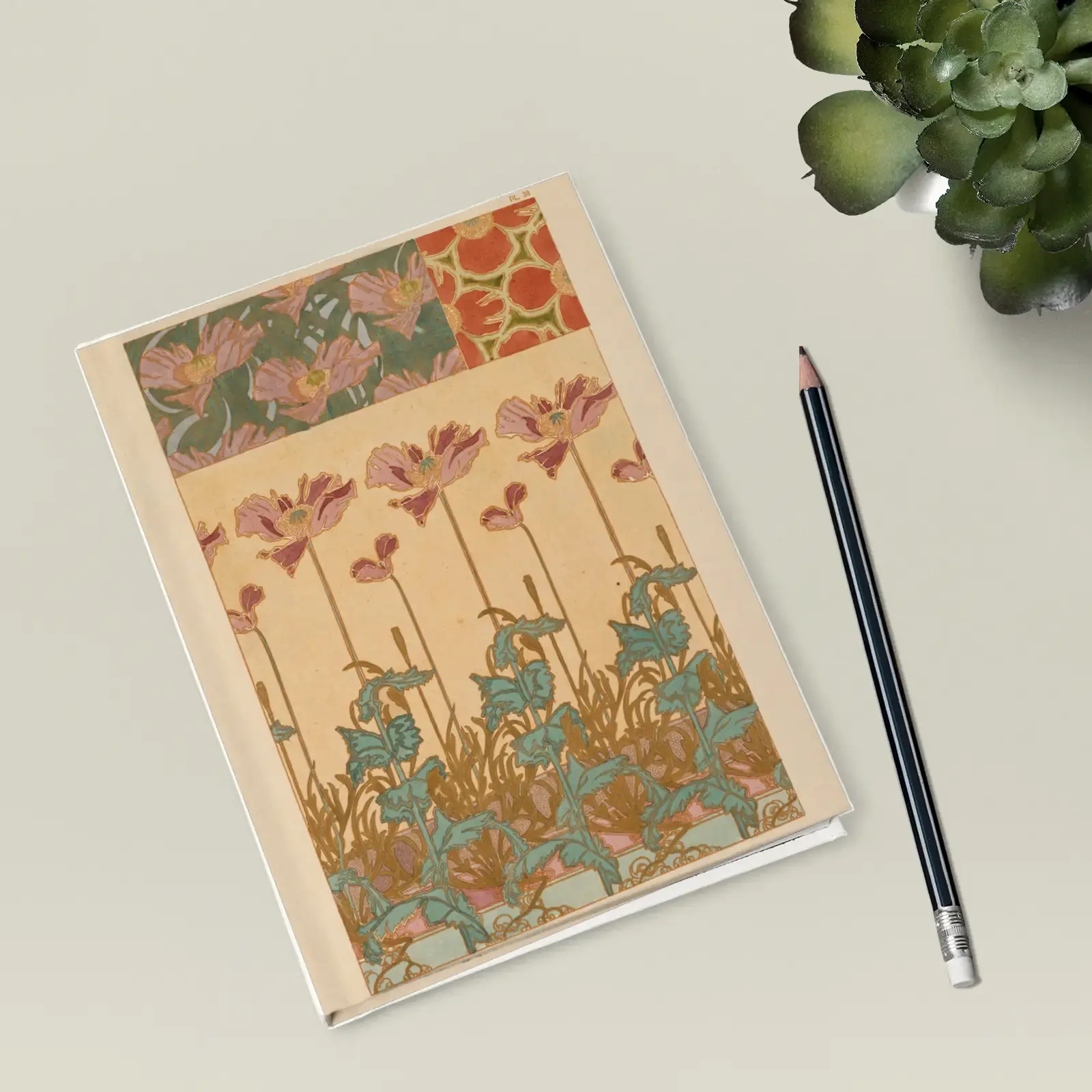 Oriental Poppies, from Documents Décoratifs by Alphonse Mucha, printed on a hardcover journal