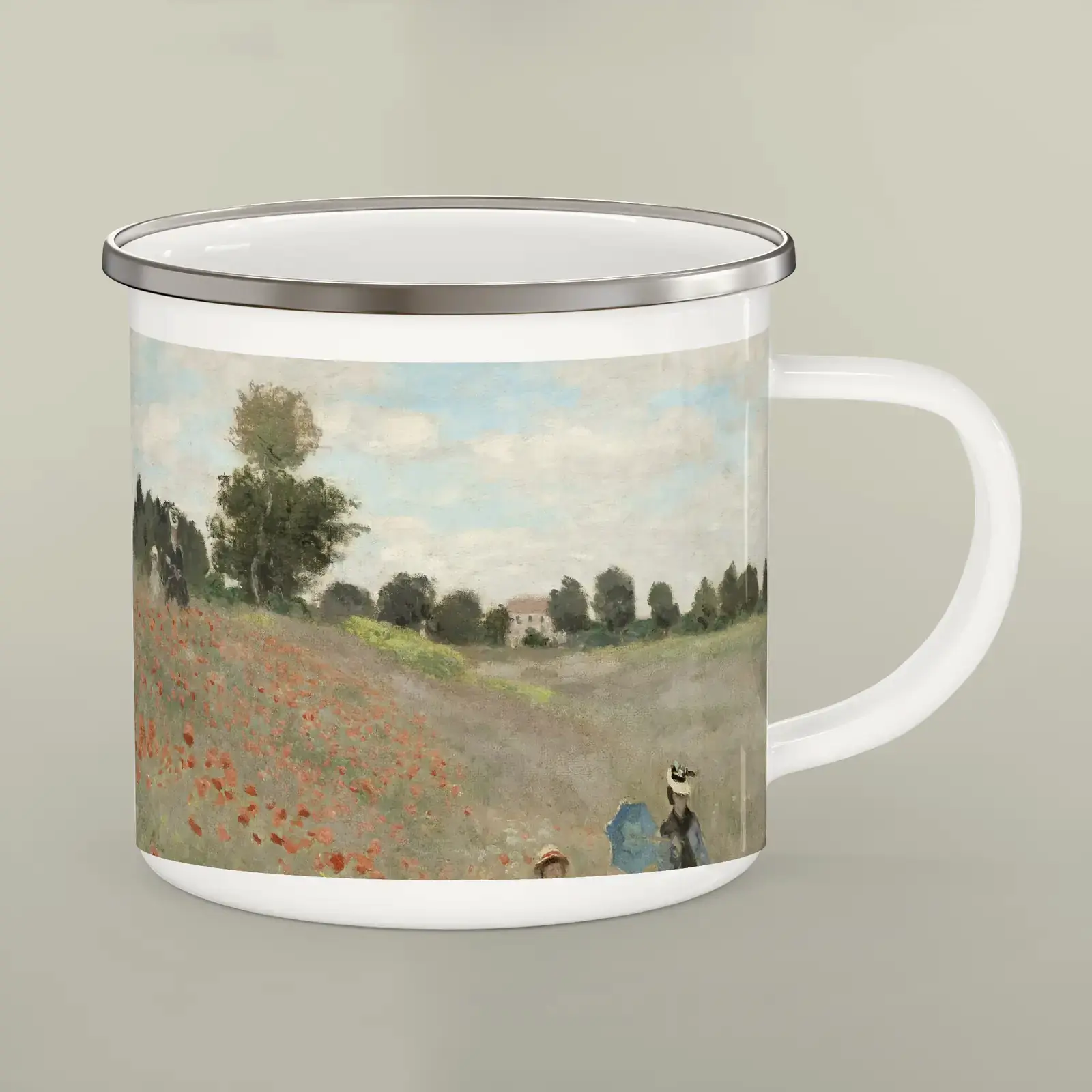 Poppy Field by Claude Monet, printed on a enamel camping mug