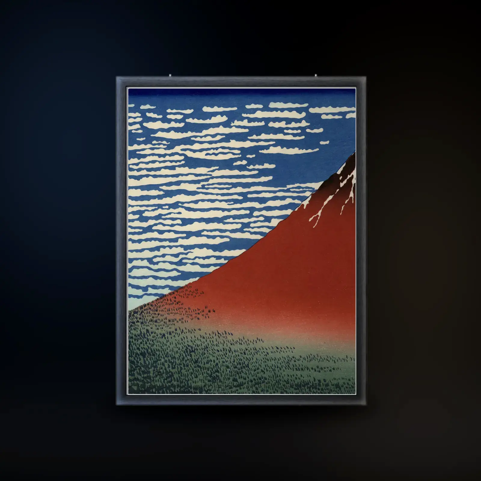 Fine Wind, Clear Morning (Red Fuji) by Katsushika Hokusai, printed on a framed poster