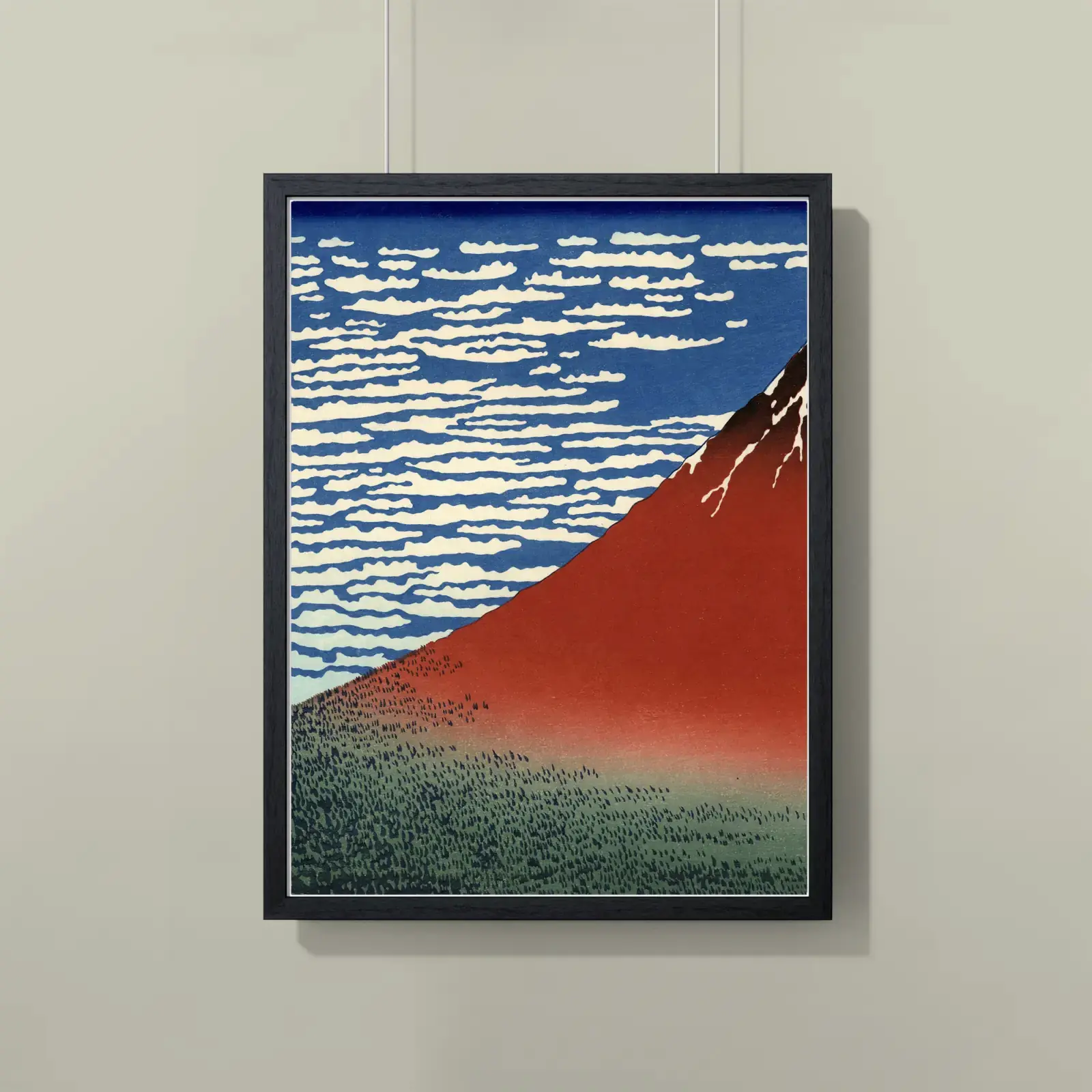 Fine Wind, Clear Morning (Red Fuji) by Katsushika Hokusai, printed on a framed poster