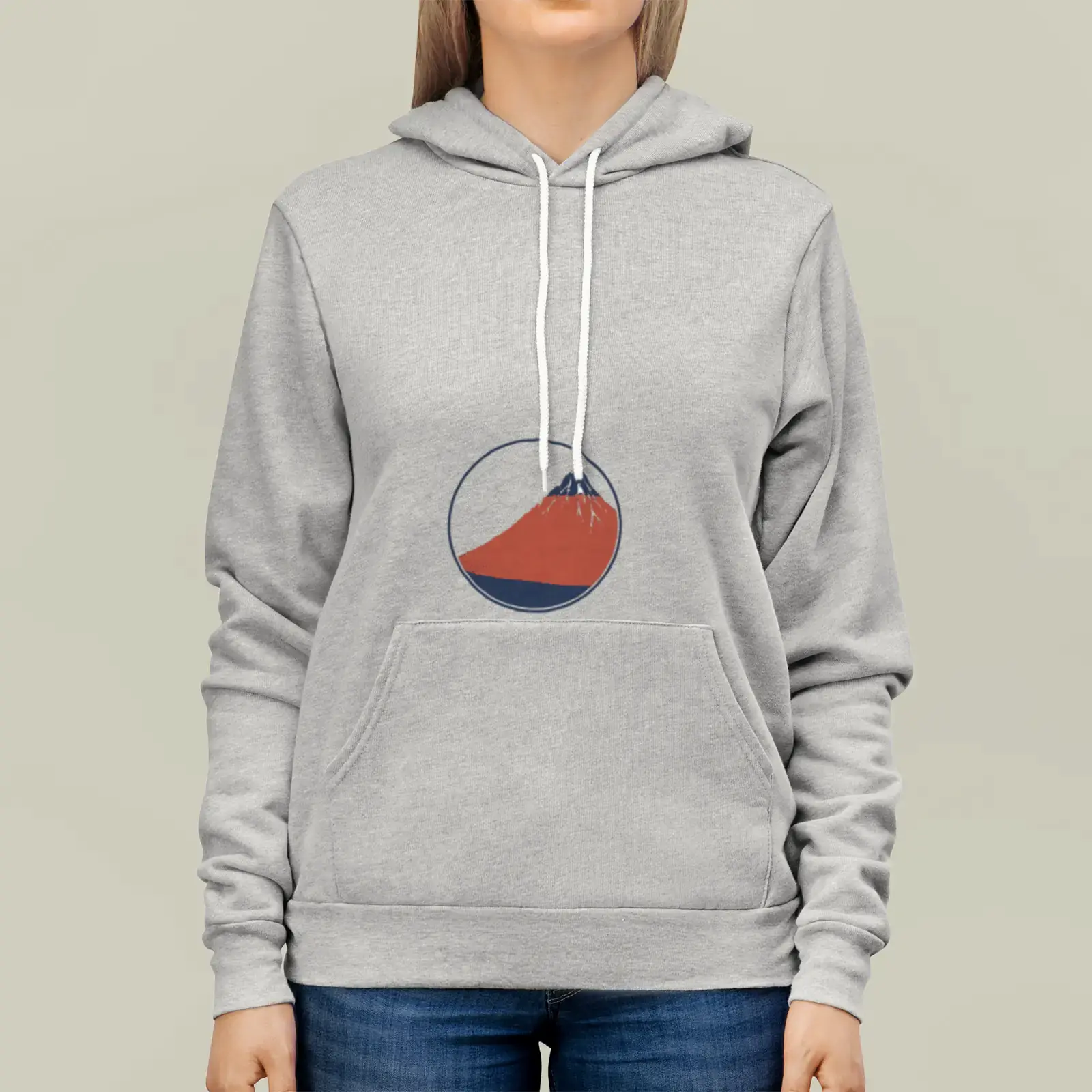 Fine Wind, Clear Morning (Red Fuji) by Katsushika Hokusai, adapted as a two-ink print on a hoodie
