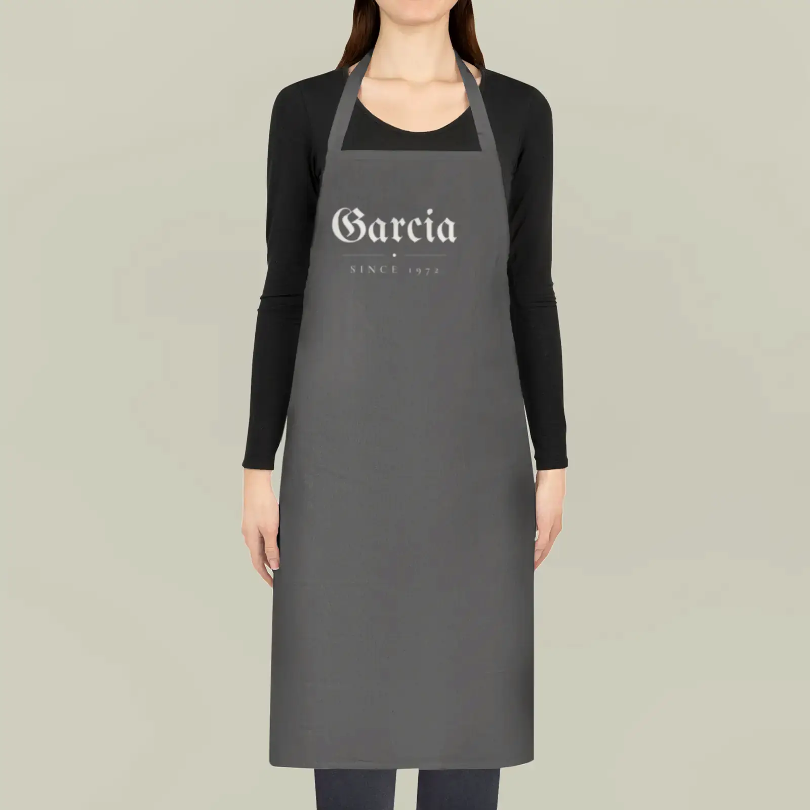 "Garcia, since 1972", an example design by Vessim, printed on a cotton apron
