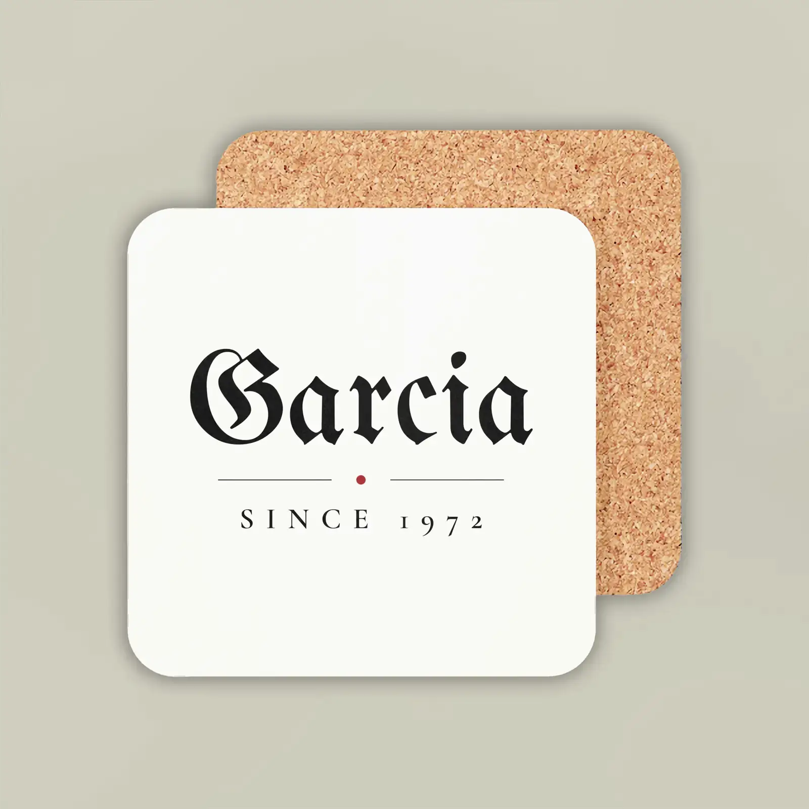 "Garcia, since 1972", an example design by Vessim, printed on a coaster