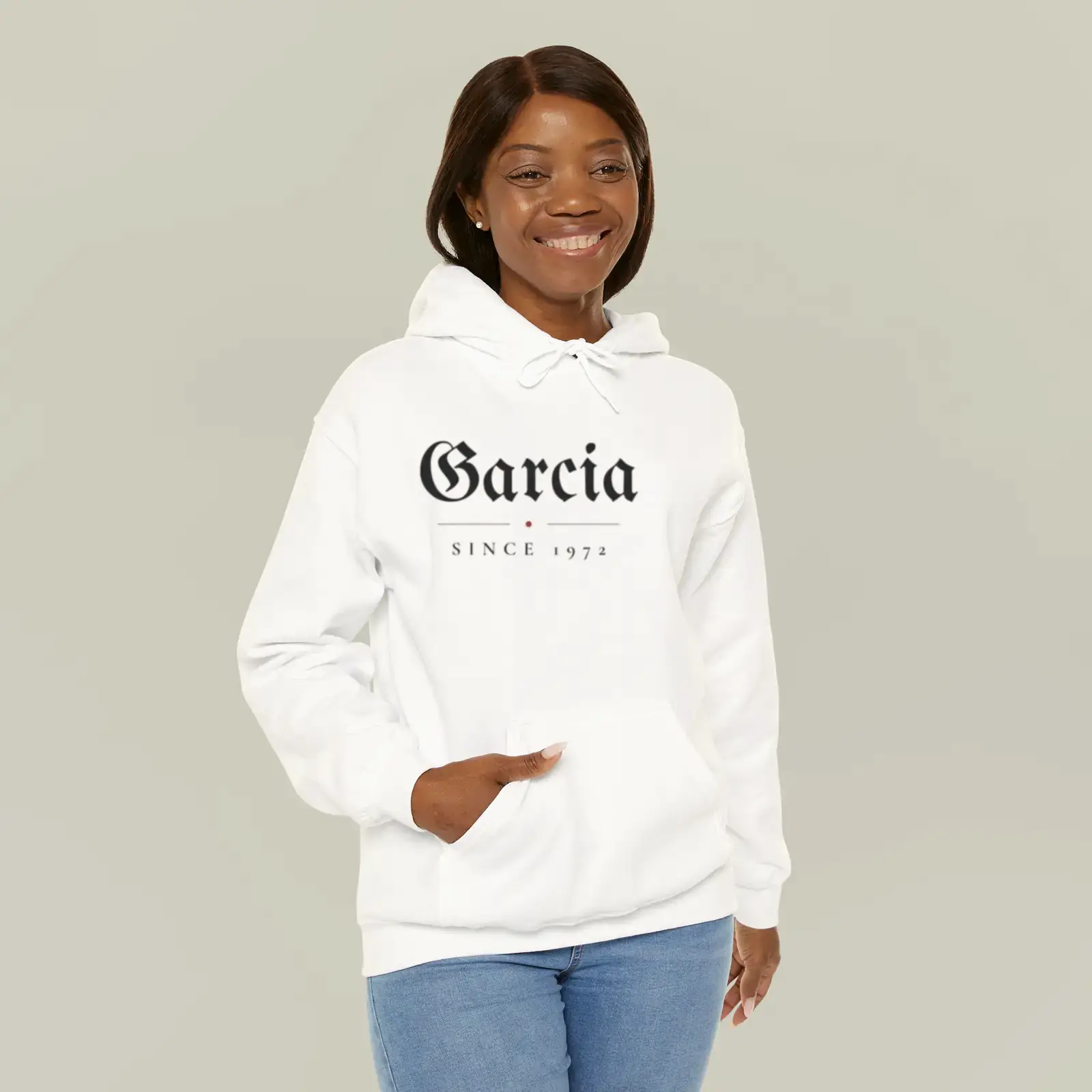 "Garcia, since 1972", an example design by Vessim, printed on a hoodie