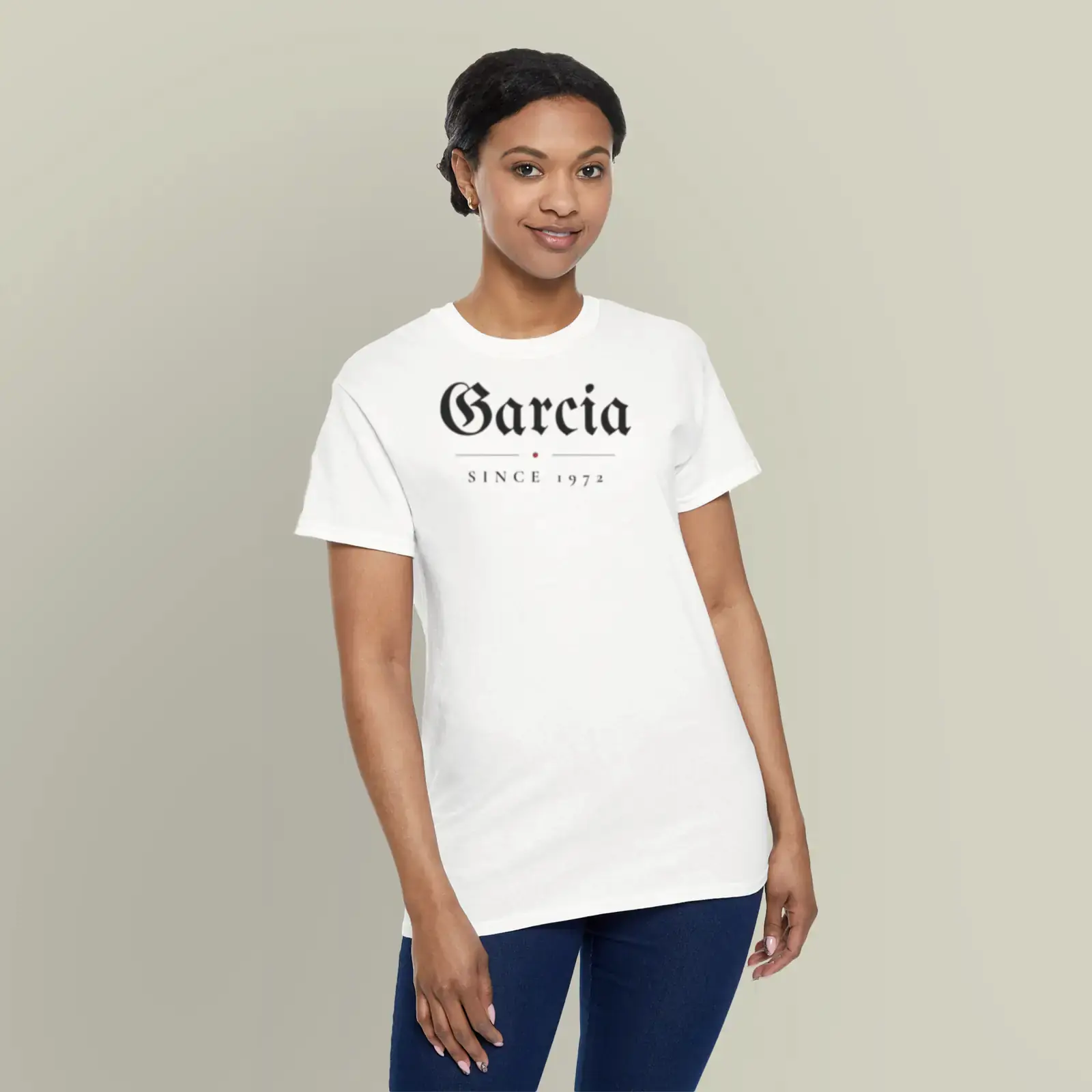 "Garcia, since 1972", an example design by Vessim, printed on a t-shirt