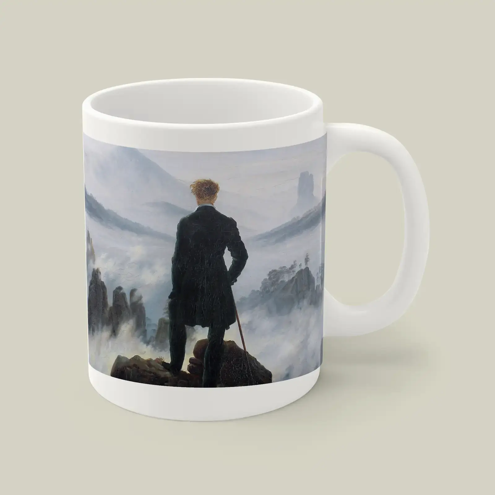 Wanderer above the Sea of Fog by Caspar David Friedrich, printed on a mug