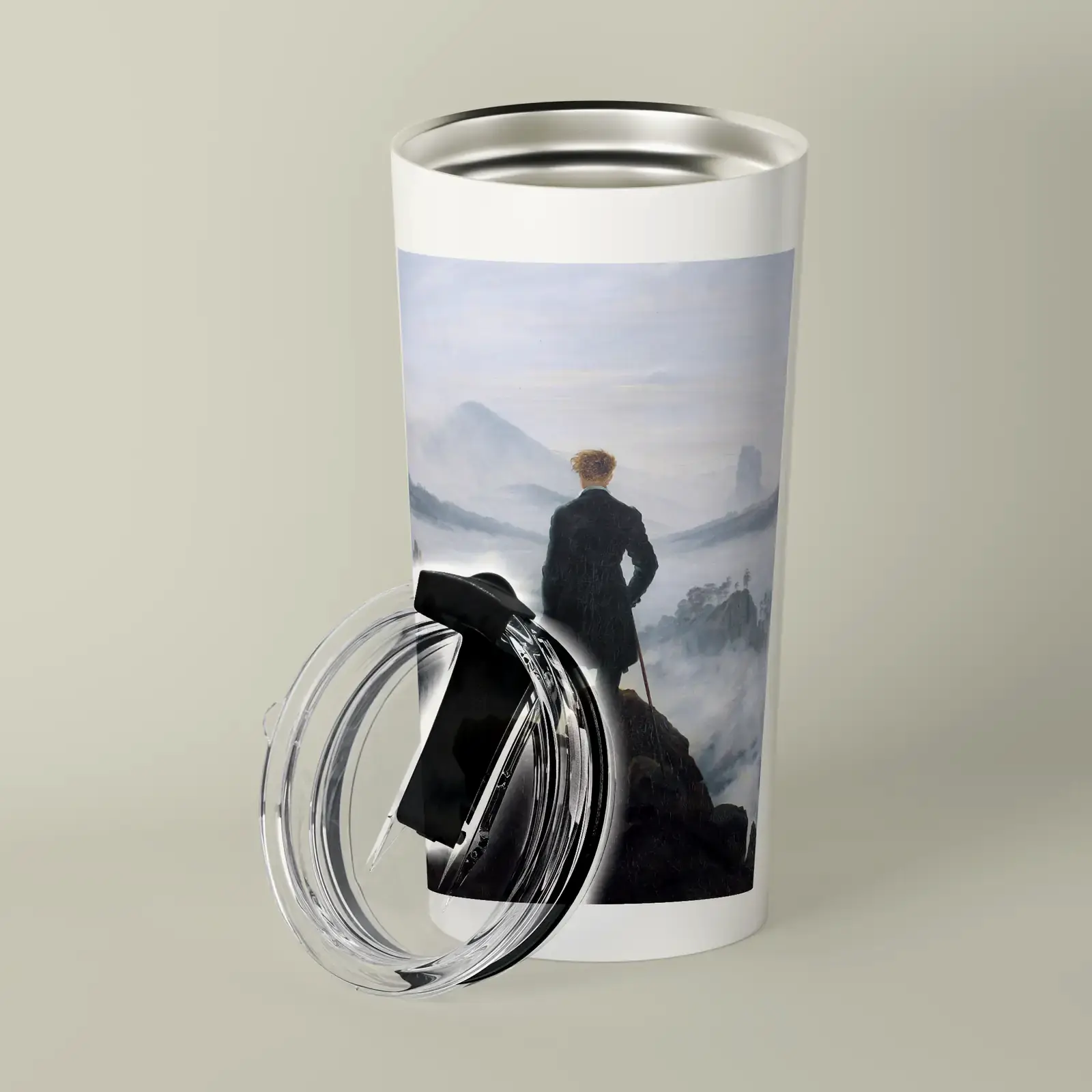 Wanderer above the Sea of Fog by Caspar David Friedrich, printed on a tumbler