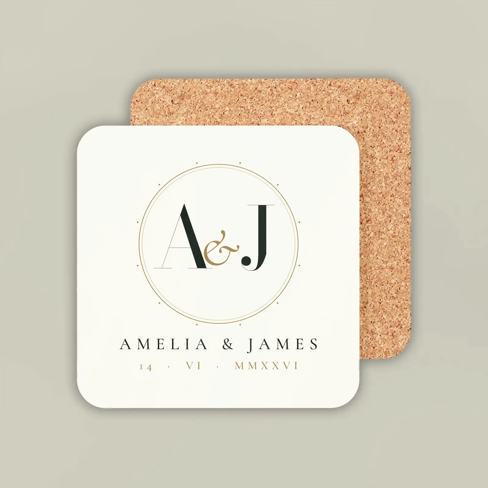 "A & J wedding monogram", an example design by Vessim, printed on a coaster